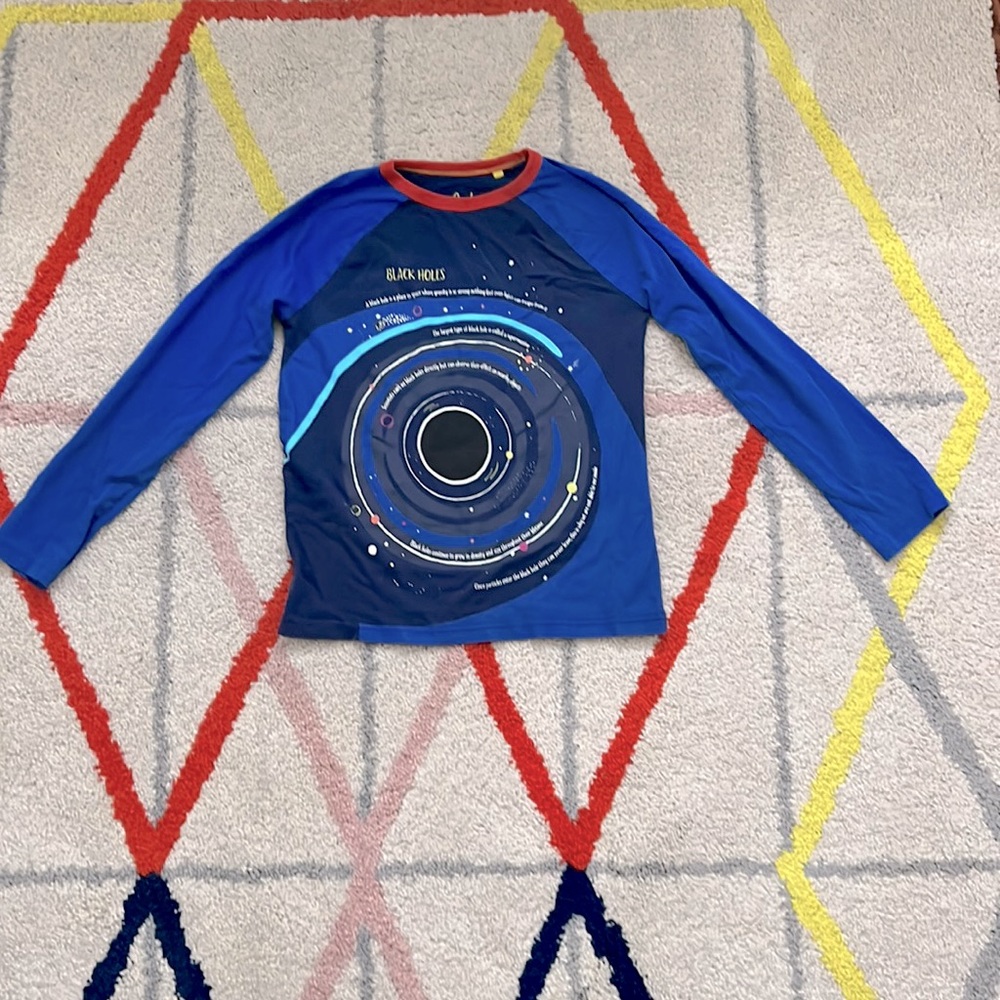 Mini Boden Printed Space Long-Sleeve Blue T-Shirt - Size 9-10Y